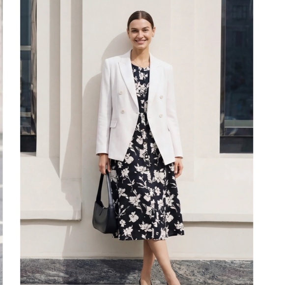 100% Linen Floral Printed Gathered Maxi Dress ELODIE - Picture 9 of 10